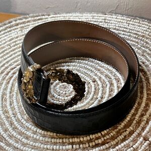 Talbots Brown Leather Belt with Cream Beads